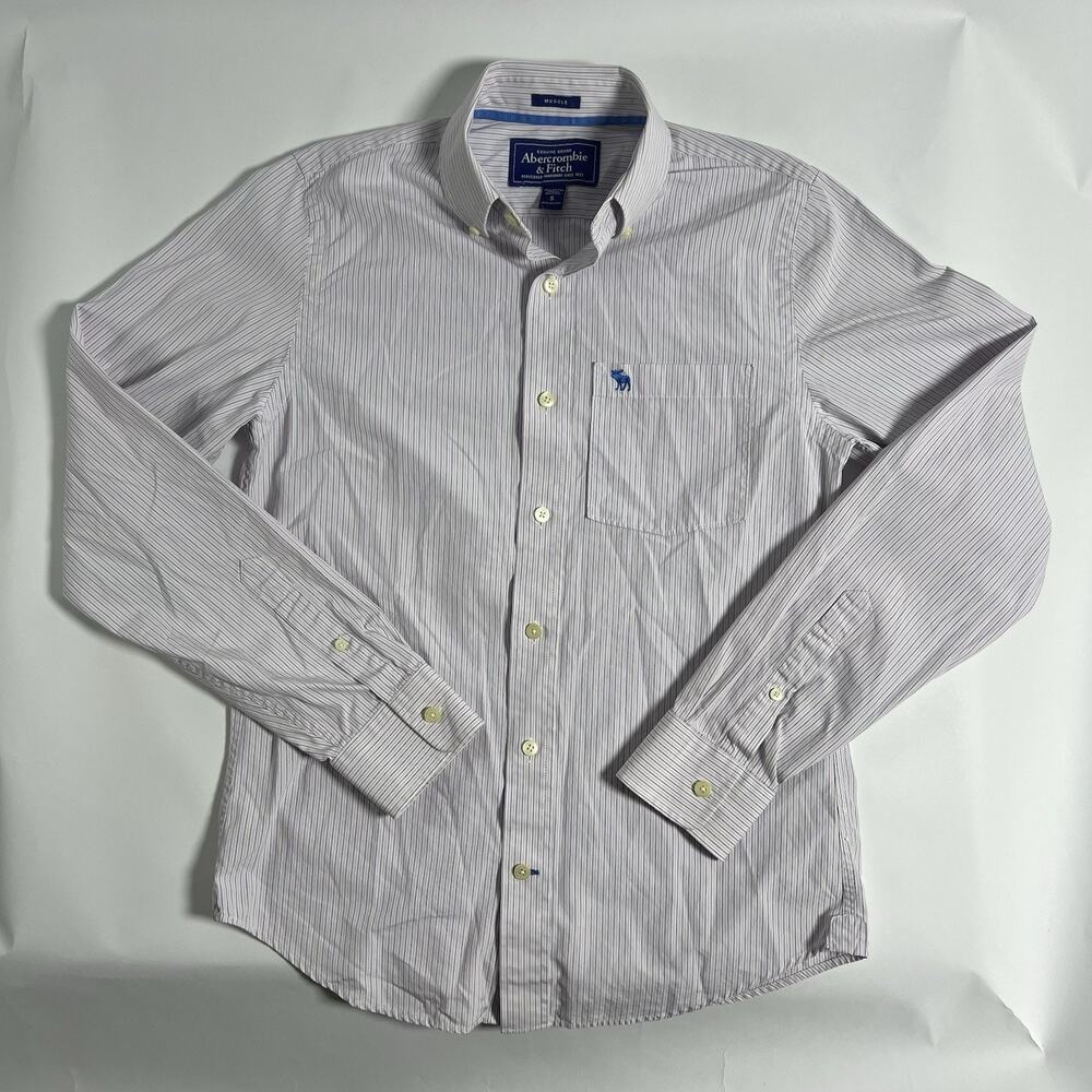 Abercrombie‎ & Fitch Muscle Dress Shirt Blue/White Stripe Button-Down Cotton S